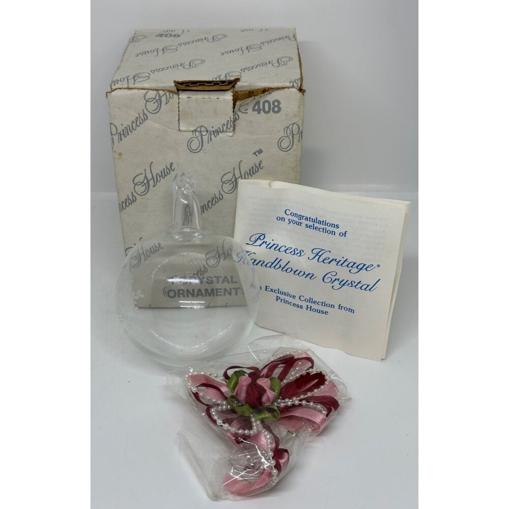 VTG Princess House Heritage Handblown Crystal Ornament 4" Ribbon Accent Decor‎
